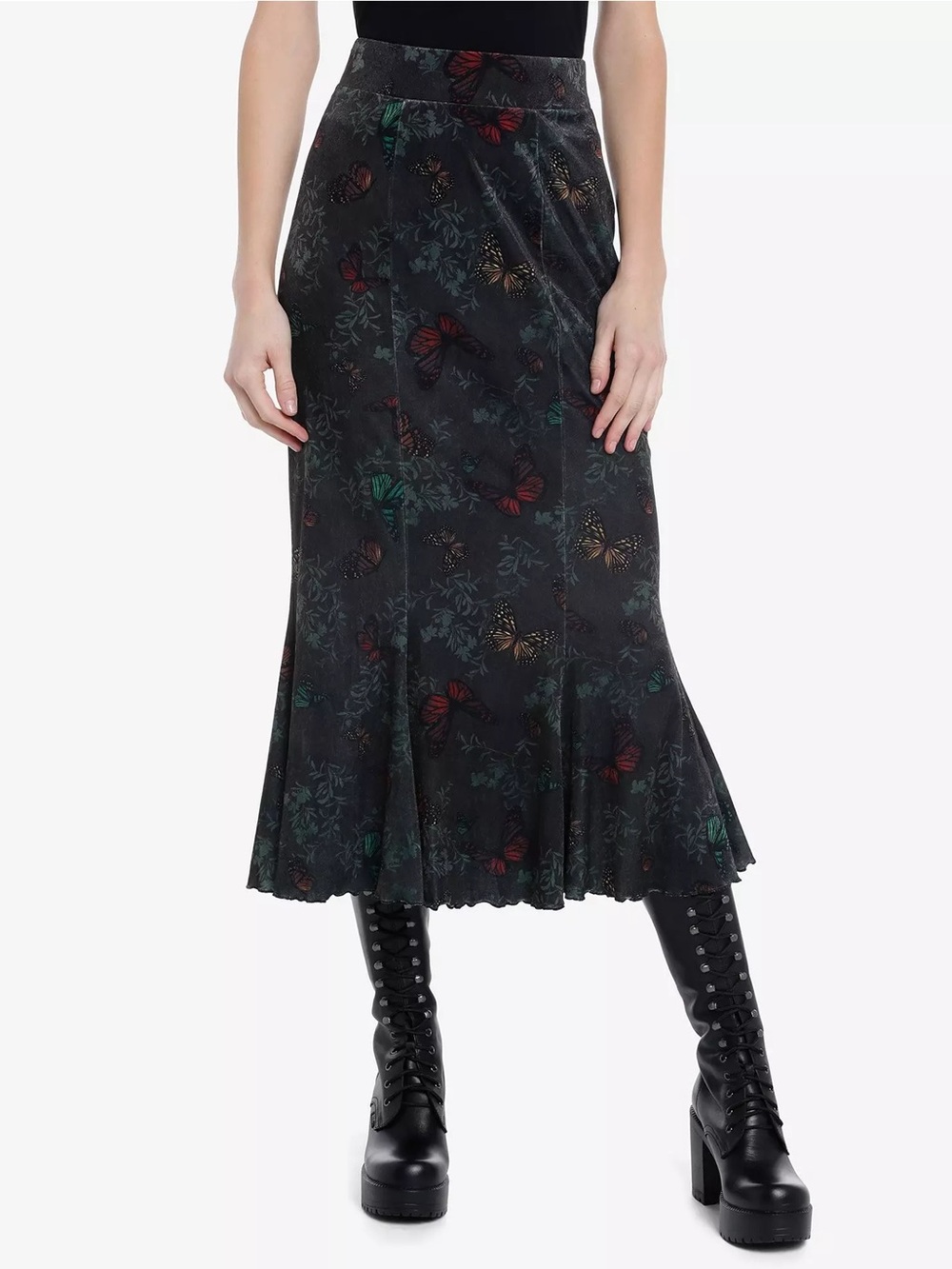Thorn & Fable Butterfly Velvet Mermaid Midi Skirt
